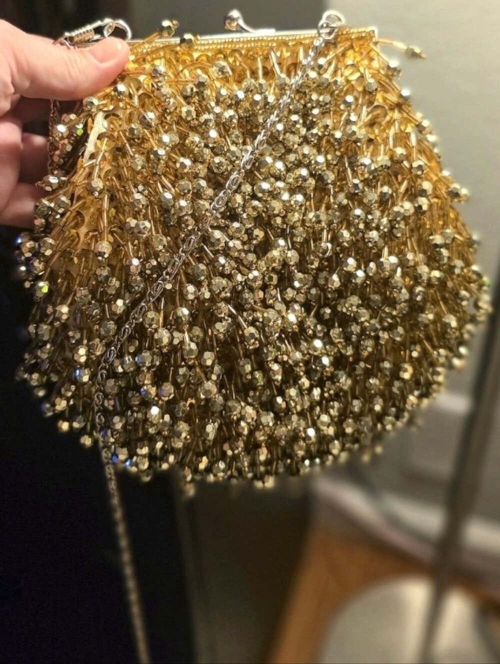 Vintage Gold Beaded Loop Fringe Crossbody Evening Bag Clutch Great Gatsby